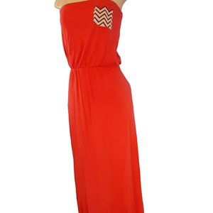 NWOT Si Style Salmon Red Strapless Maxi Dress